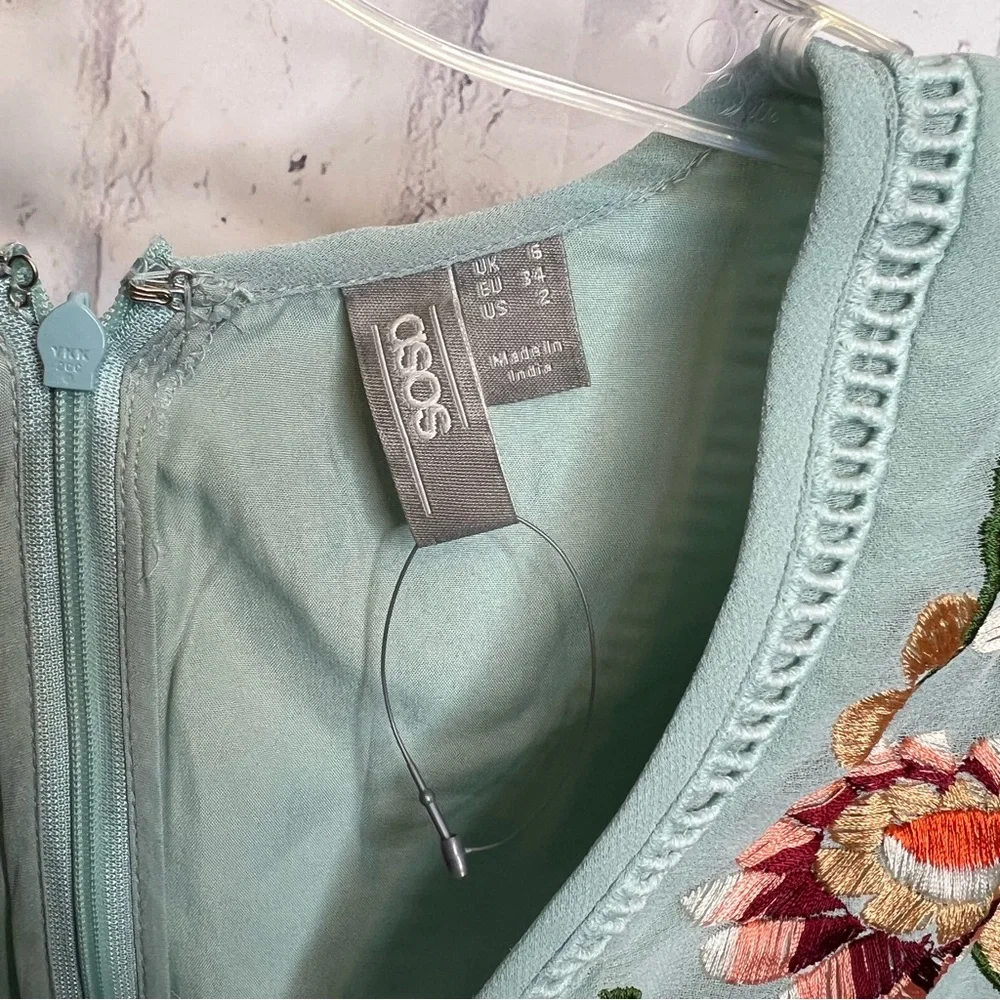 ASOS Blue mint short flower dress in size 2 - Picture 8 of 14